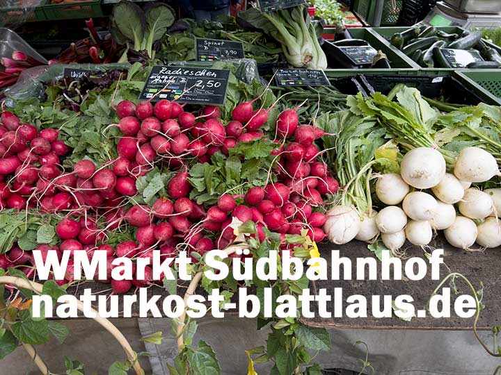 Naturkost Blattlaus regionale Bio-Produkten auf Wochenmarkt Sachsenhausen Südbahnhof
